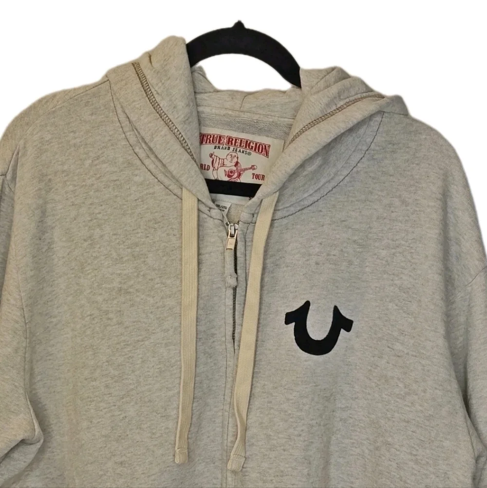 True Religion Bubha Logo Hoodie Full Zip Terry Jacket 2X Oatmeal Gray Y2K Nwt